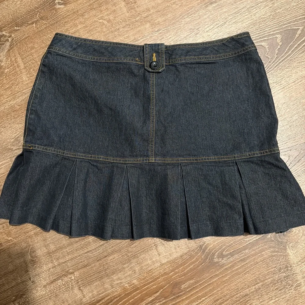 Bisou Bisou Vintage Y2K Black Denim Pleated Ruffle Mini Skirt Western Boho Sz 12
